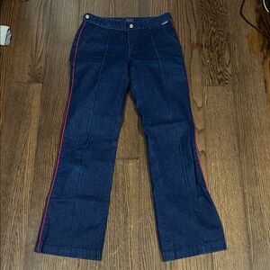 Vtg 90s Tommy Hilfiger Dark Blue Flared Jeans w Red Side Stripe Sz 4